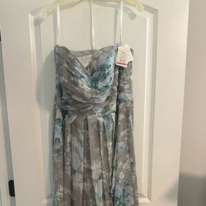 David's Bridal Strapless Dress in Gray and White